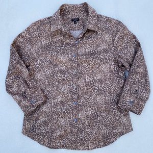 Talbots Top Button Up Oxford Shirt Cheetah